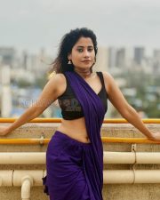 Graceful Actress Rosyy Satpathyy in a Purple Saree Black Blouse Photos 09