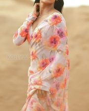 Sevappi Actress Poornima Ravi in a Pink Floral Saree Pictures 02