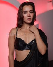 Sultry Actress Aradhana Sharma in a Black Sheer Saree with Black Bralette Blouse Photos 01