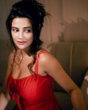 Captivating Actress Ushasi Ray in a Red tie front midi dress Photos 01