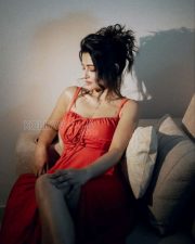 Captivating Actress Ushasi Ray in a Red tie front midi dress Photos 02