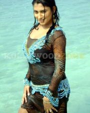 Glamorous Actress Malavika in a Black Sheer Animal Print Top Photos 40