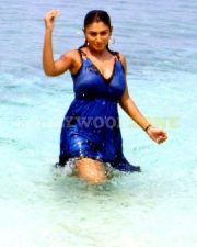 Glamorous Actress Malavika in a Blue Satin Mini Dress Photos 45