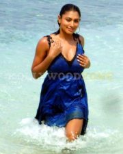 Glamorous Actress Malavika in a Blue Satin Mini Dress Photos 46