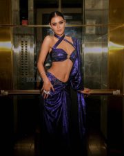 Hot Priyanka Chahar Choudhary in a Purple Metallic Pre Draped Saree with a Stylish Halter Neck Front Ring Cutout Design Blouse Photos 04 Hot Priyanka Chahar Choudhary in a Purple Metallic Pre Draped Saree with a Stylish Halter Neck Front Ring Cutout Design Blouse Photos 04