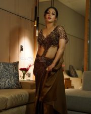Intriguing Singer Neeti Mohan in a Metallic Bronze Sequined Bralette Style Top with a Brown Floor Length Skirt Pictures 08
