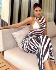 Priyanka Chahar Chaudhary in a White Bikini with a Black and White Beach Cover Up Dress Pictures 01 Priyanka Chahar Chaudhary in a White Bikini with a Black and White Beach Cover Up Dress Pictures 01
