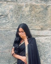 Timeless Actress Meenakshy Madhavy in a Black Saree With Gold Border Photos 04